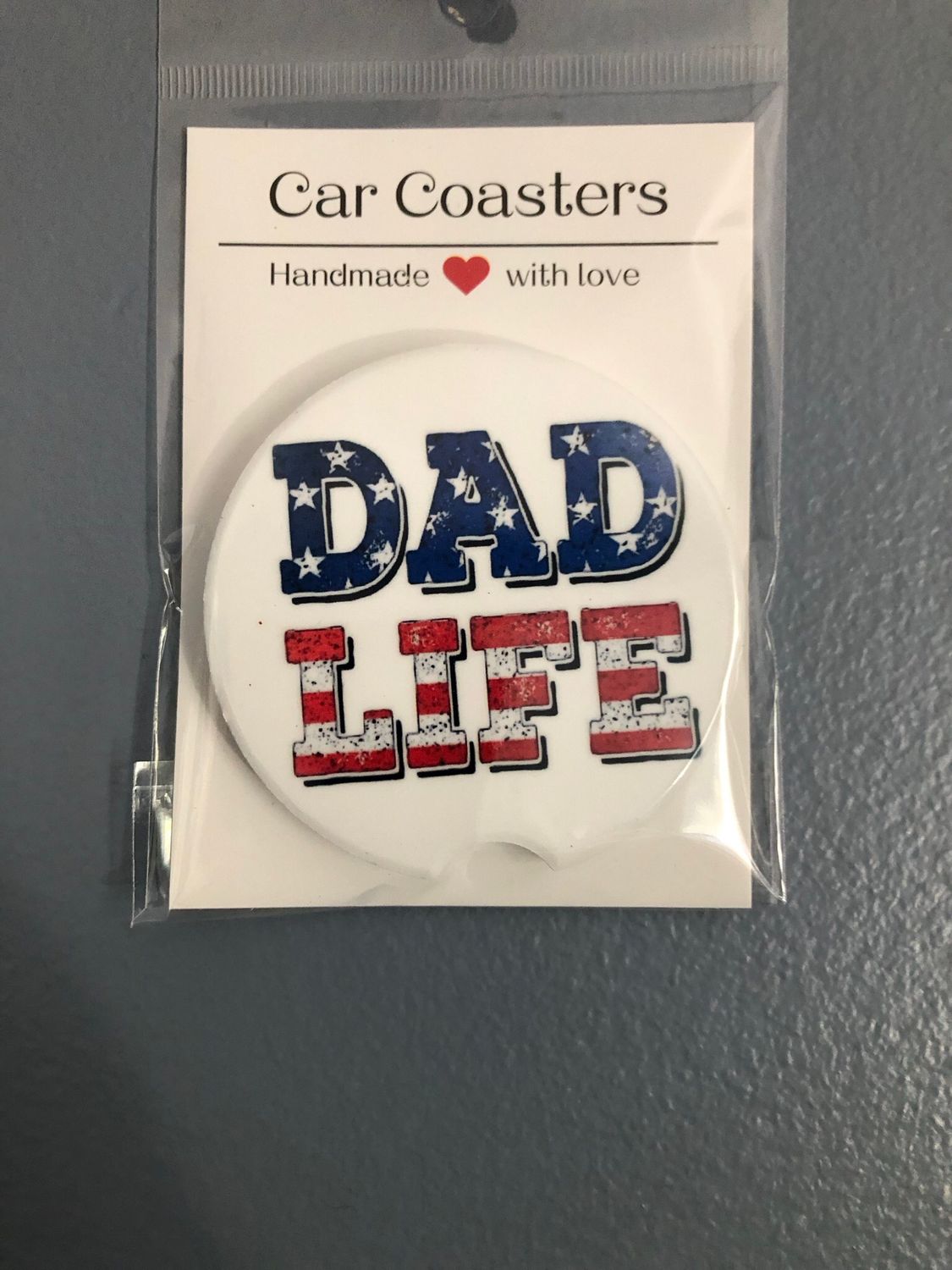 Dad Life Red, White And Blue Ceramic Car Coaster