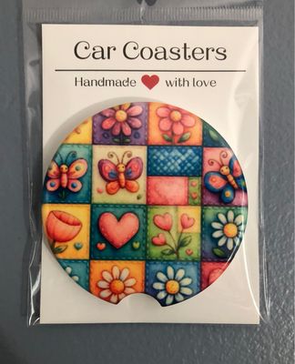 Hearts Butterflies Flowers Ceramic Car Coaster
