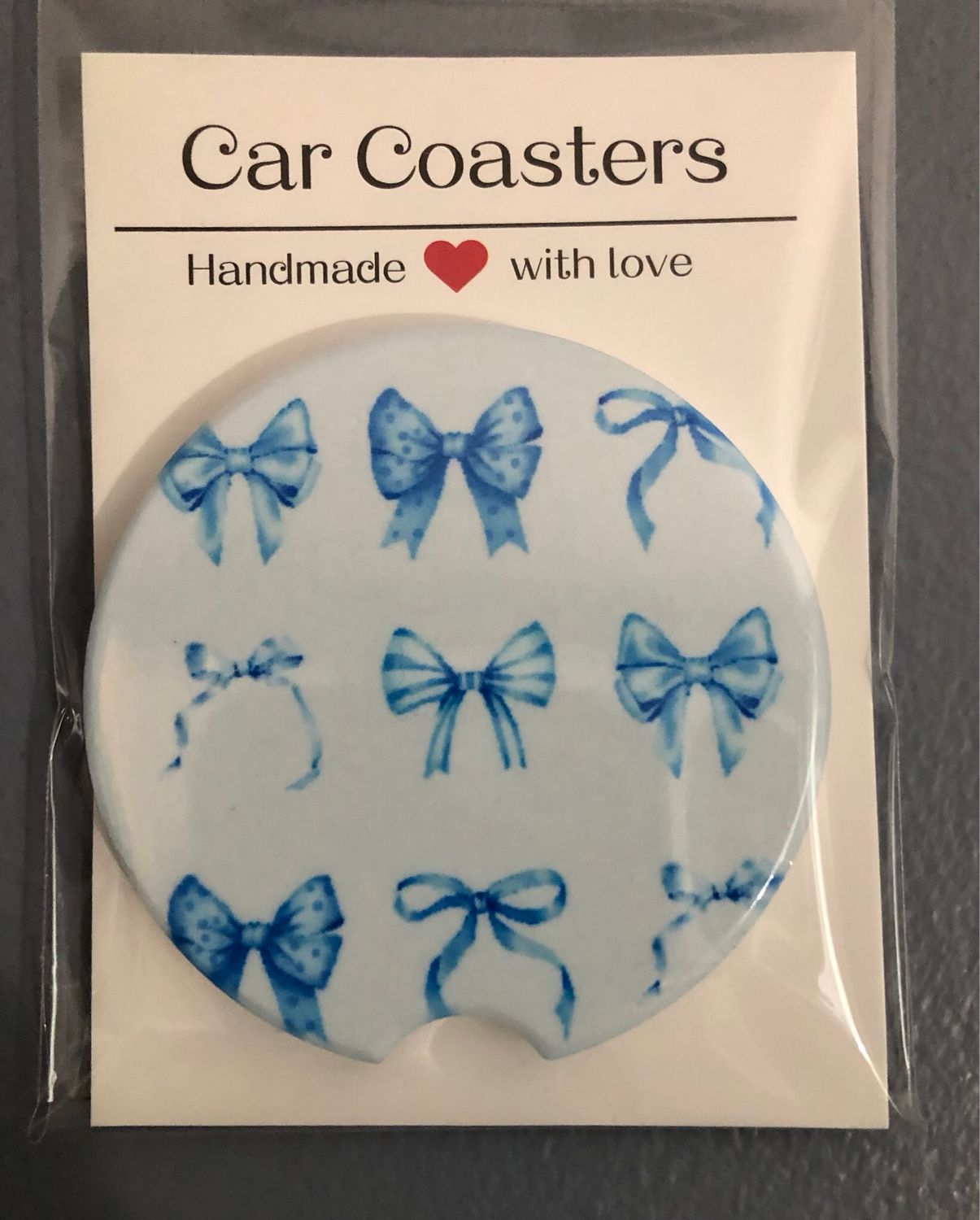 Blue Bows Ceramic Car Coaster