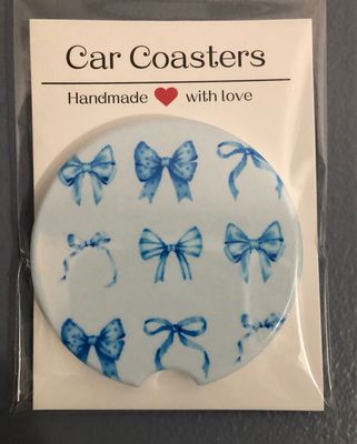 Blue Bows Ceramic Car Coaster