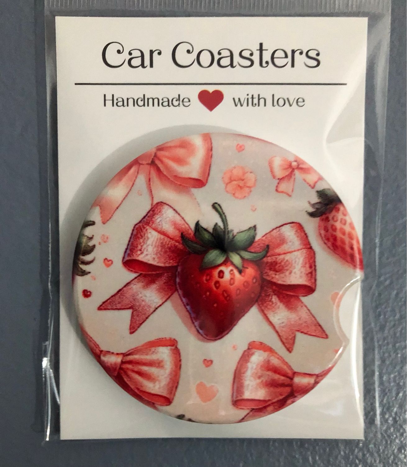 Strawberries And Bows Ceramic Car Coaster
