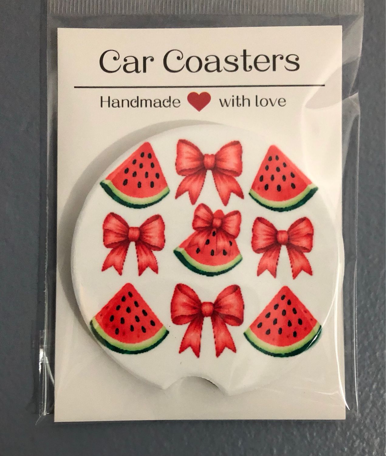 Red Bows With Watermelon Ceramic Car Coaster