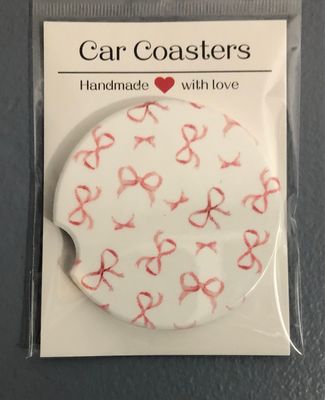 Small Pink Bows Ceramic Car Coaster