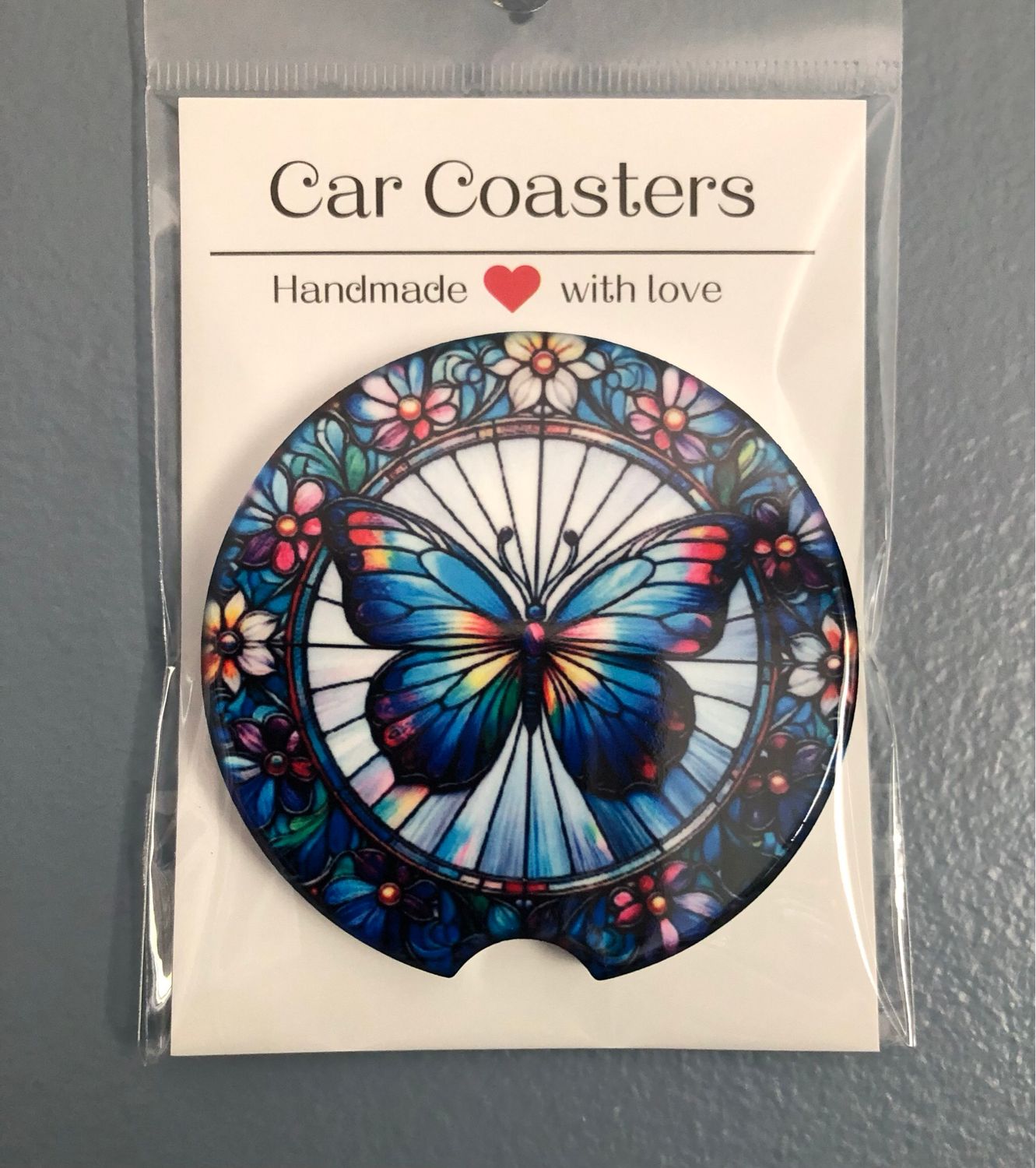 Stained Glass Butterfly Ceramic Car Coaster