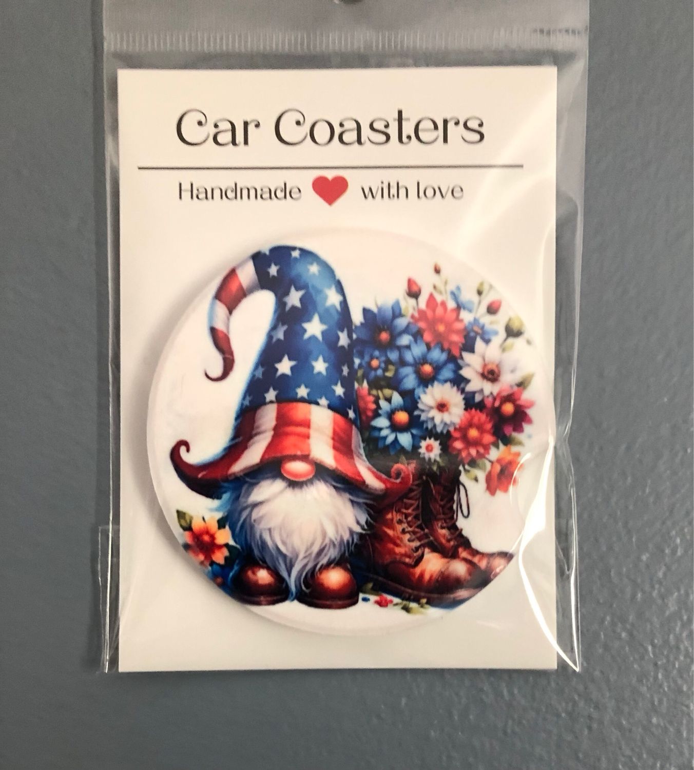 Gnome Red, White And Blue Ceramic Car Coaster