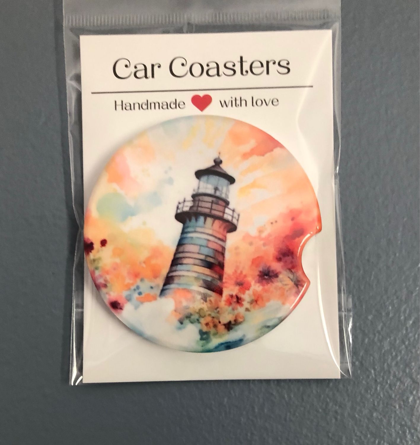 Lighthouse With Flowers Ceramic Car Coaster