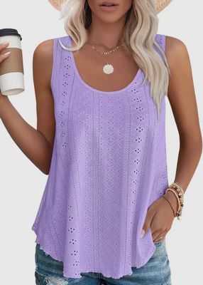 Women&#39;s Summer Loose Fit Round Neck Sleeveless Vest Top - 65%Rayon+30%Polyester+5%Spandex