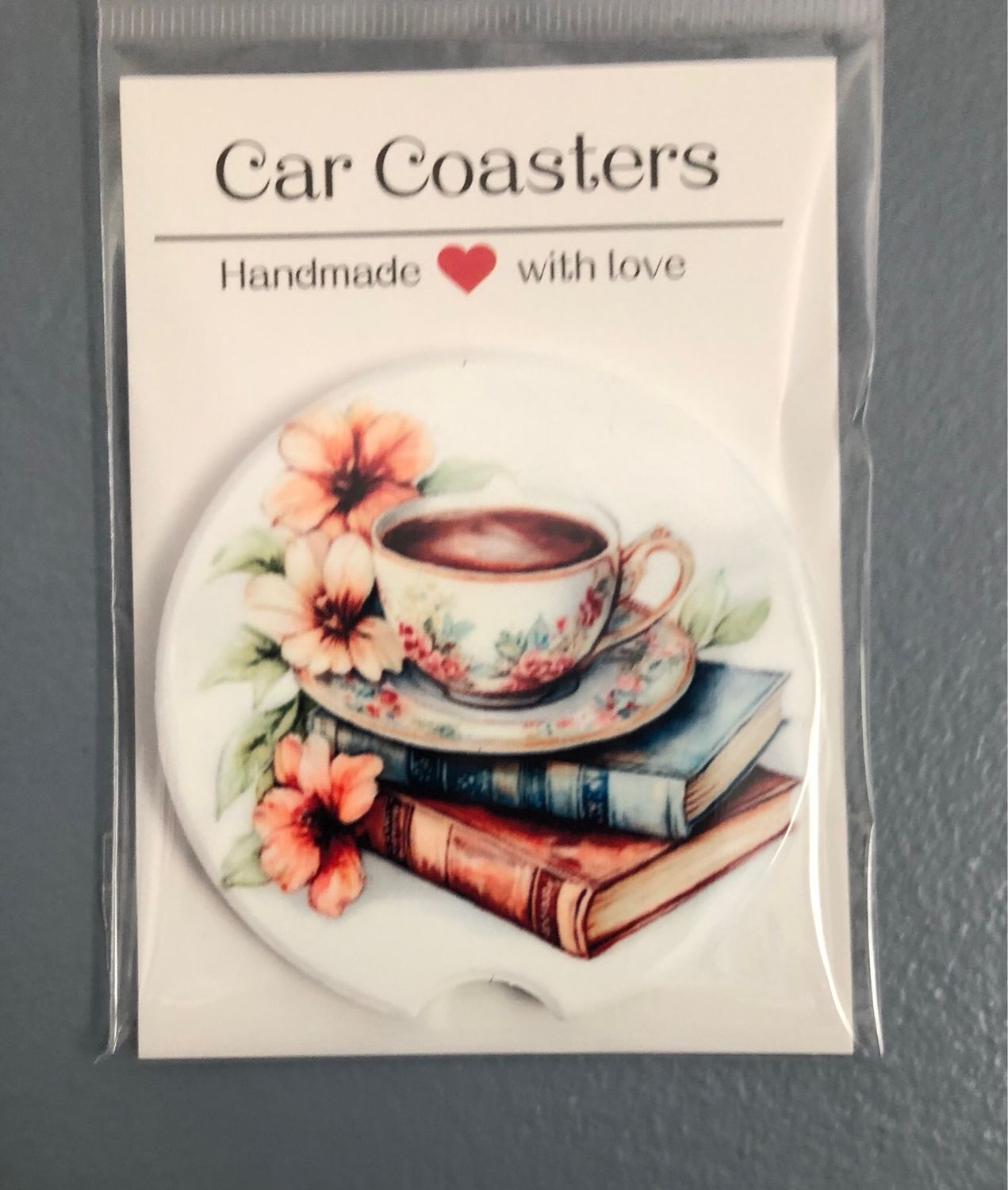 Coffee And Books Ceramic Car Coaster
