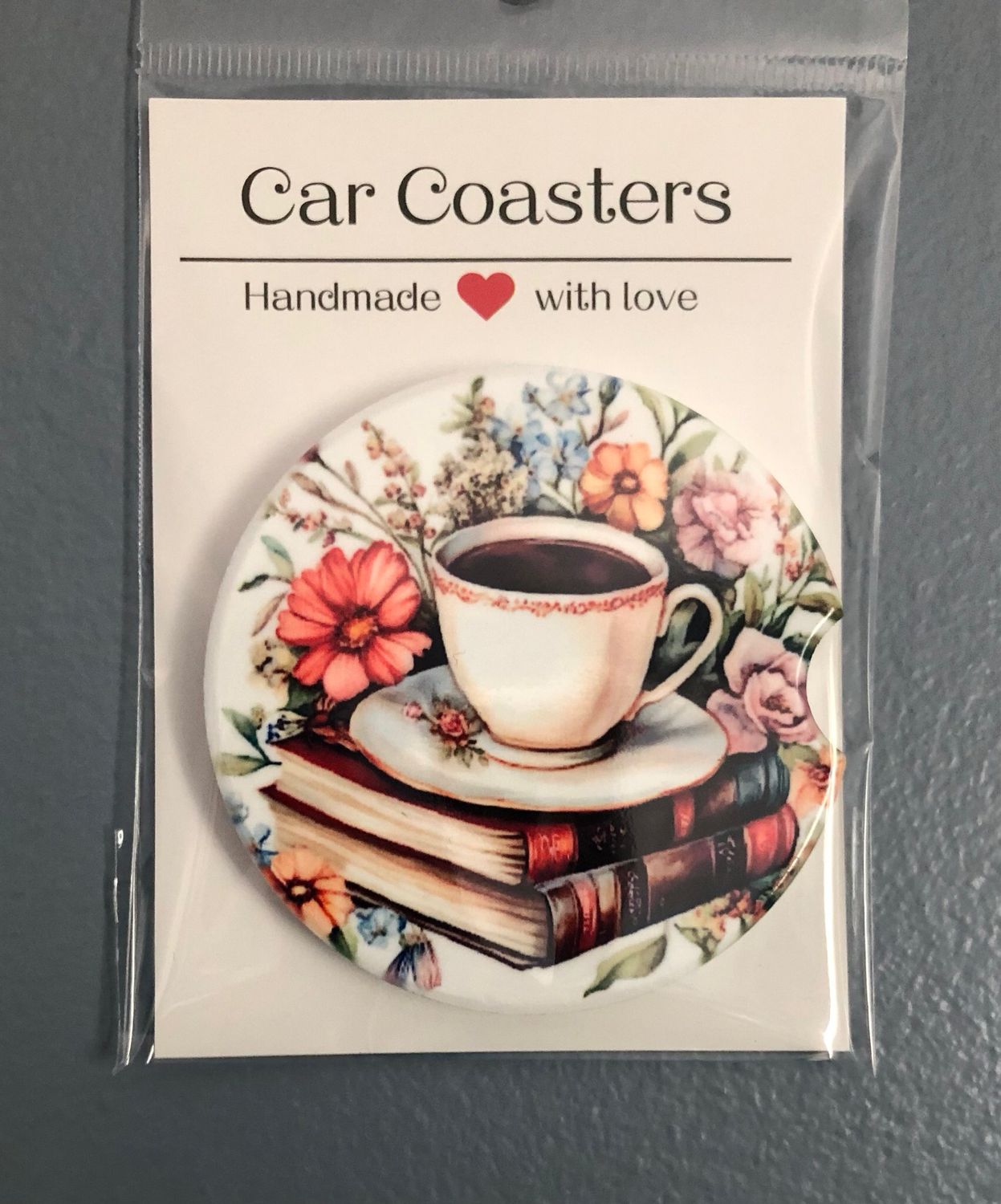 Coffee And Books 2 Ceramic Car Coaster