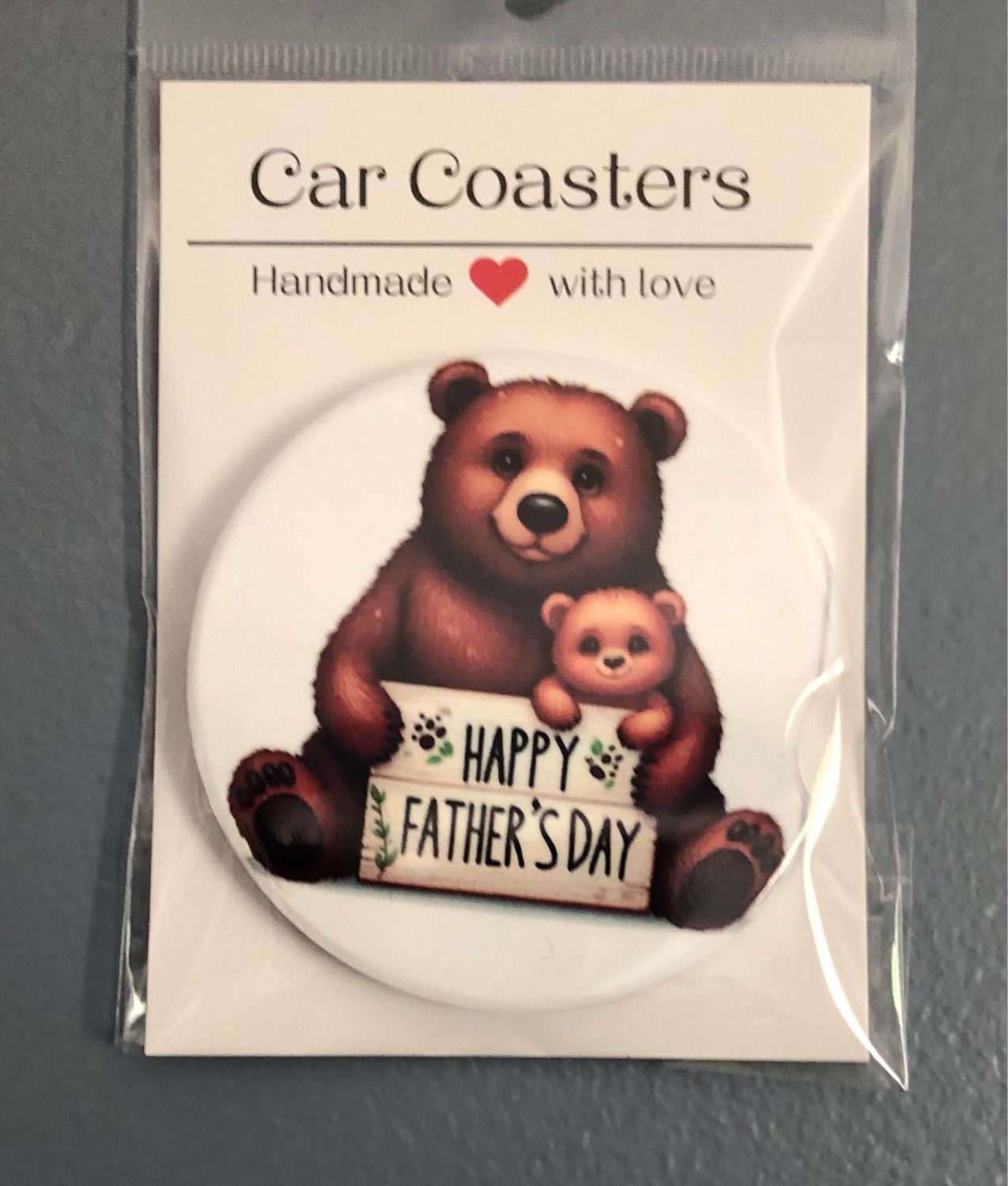 Happy Father’s Day Teddy Bears Ceramic Car Coaster