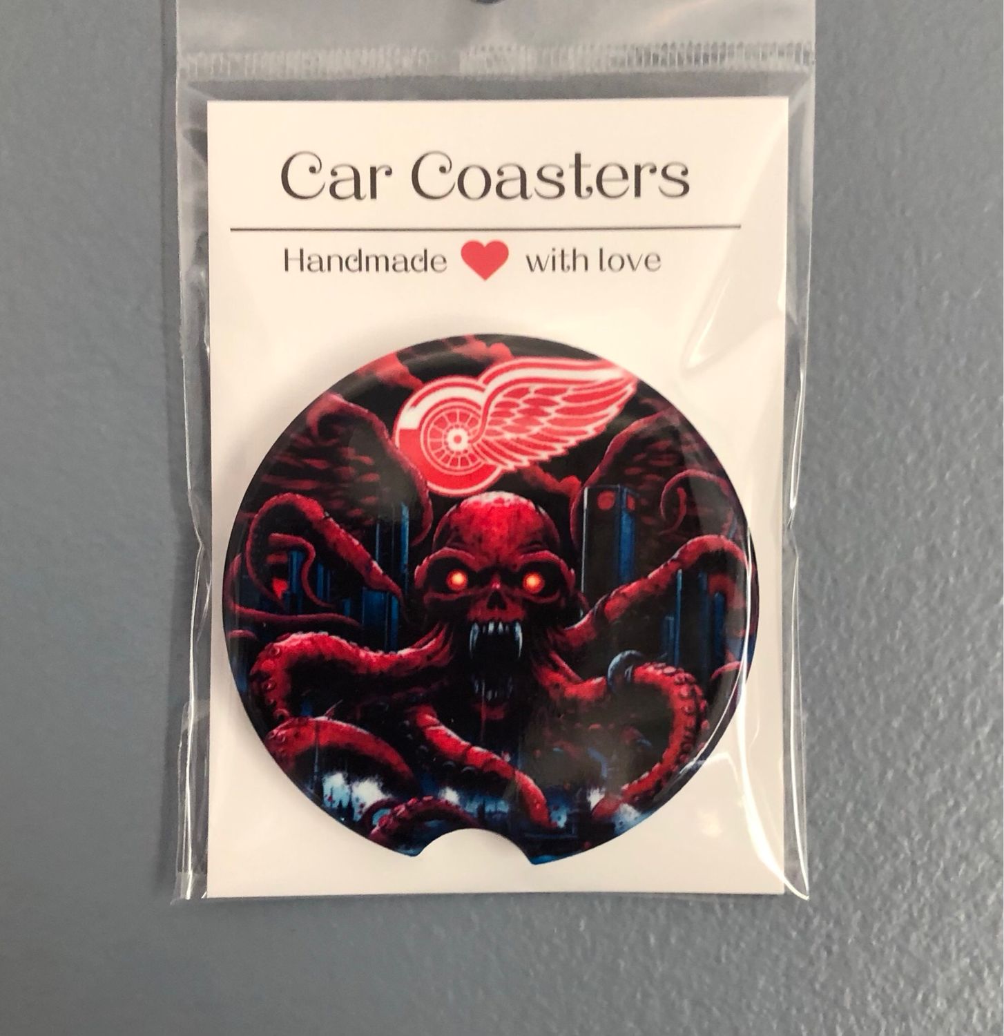 Red Wings With Octopus Ceramic Car Coaster