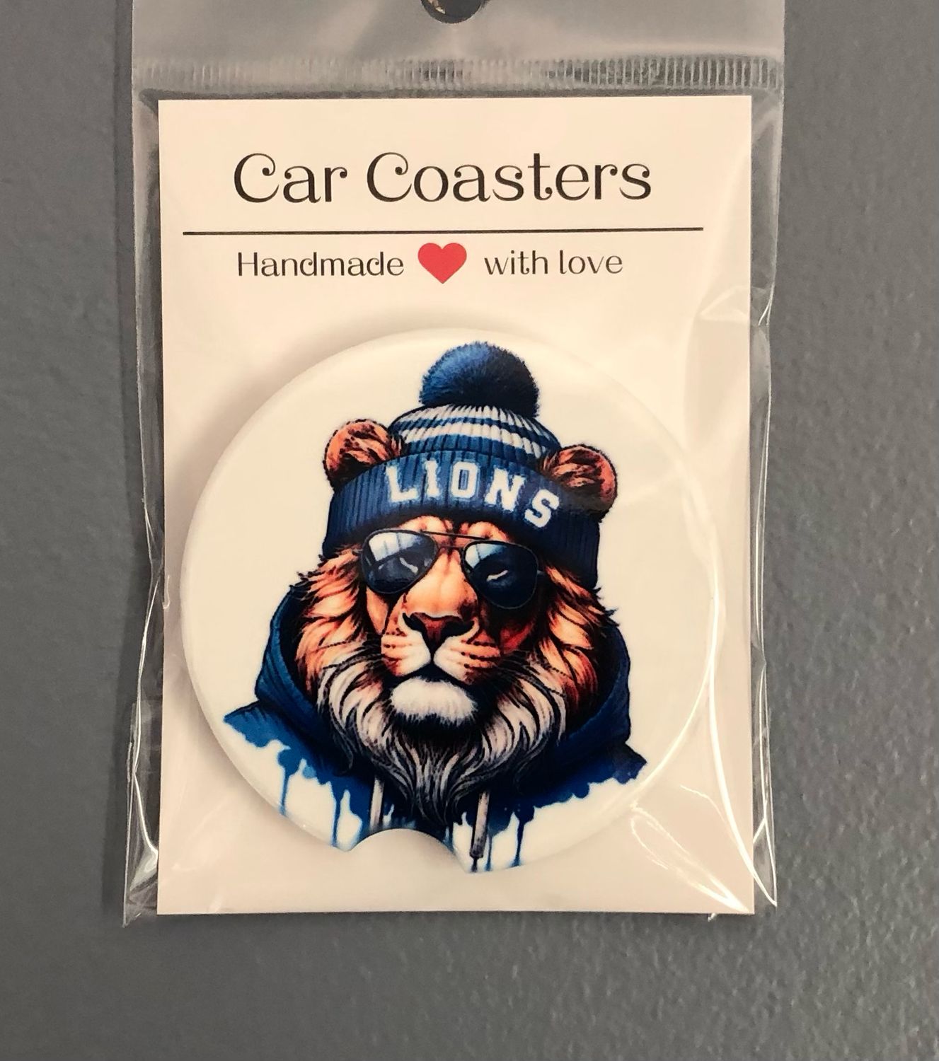 Detroit Lions With Sunglasses And Hat Ceramic Car Coaster