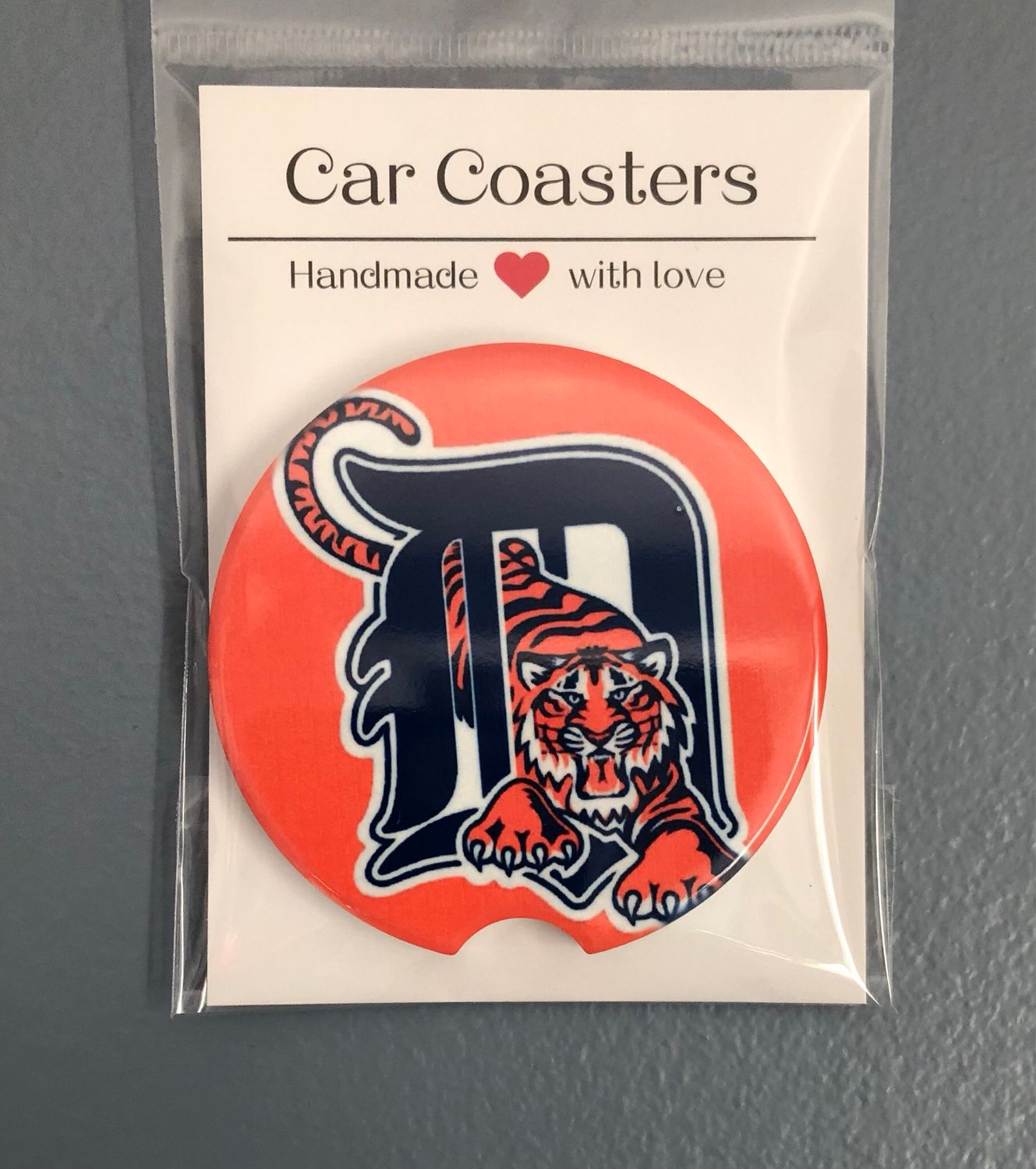 Detroit Tiger’s Orange Background Ceramic Car Coaster