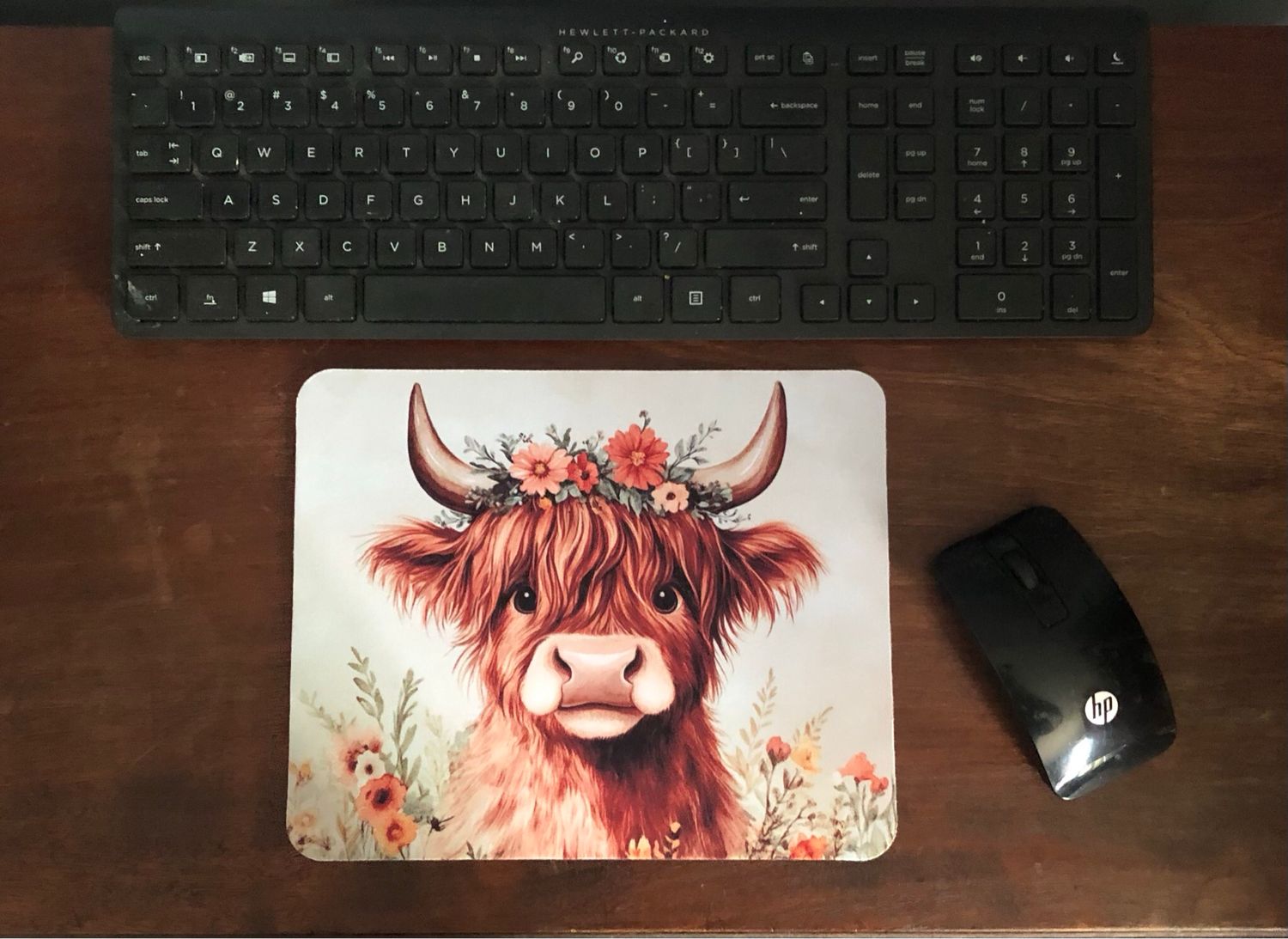 Highland Cow With Flowers Mousepad
