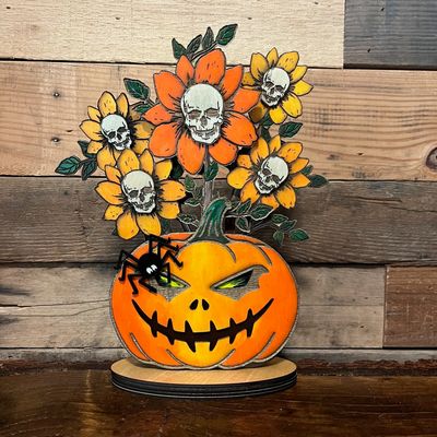 Pumpkin With Skull Flowers