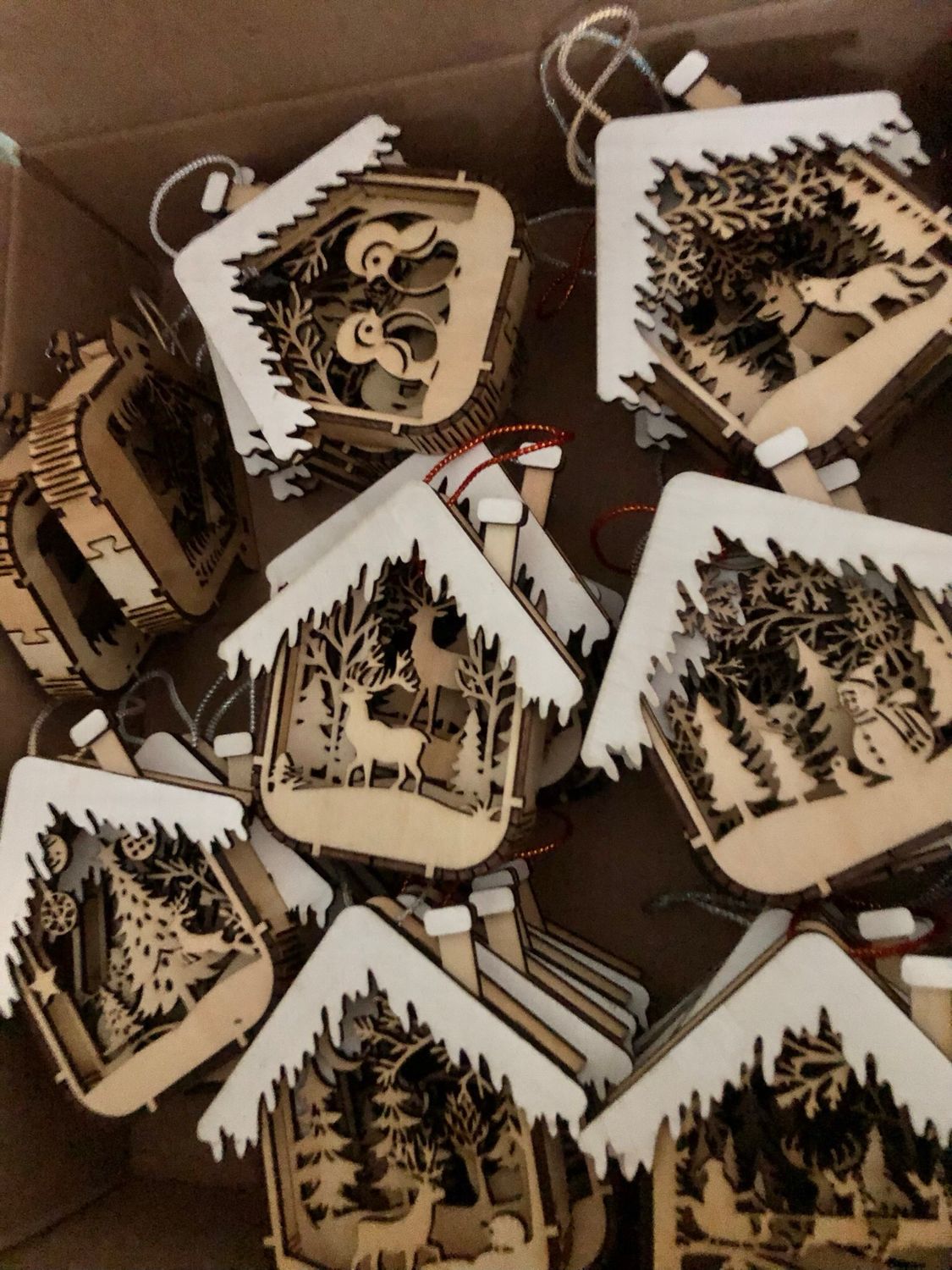 Wood Ornaments House With Snow