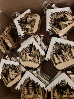 Wood Ornaments House With Snow