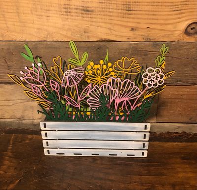 Wood Flowers And Box With Whitewash