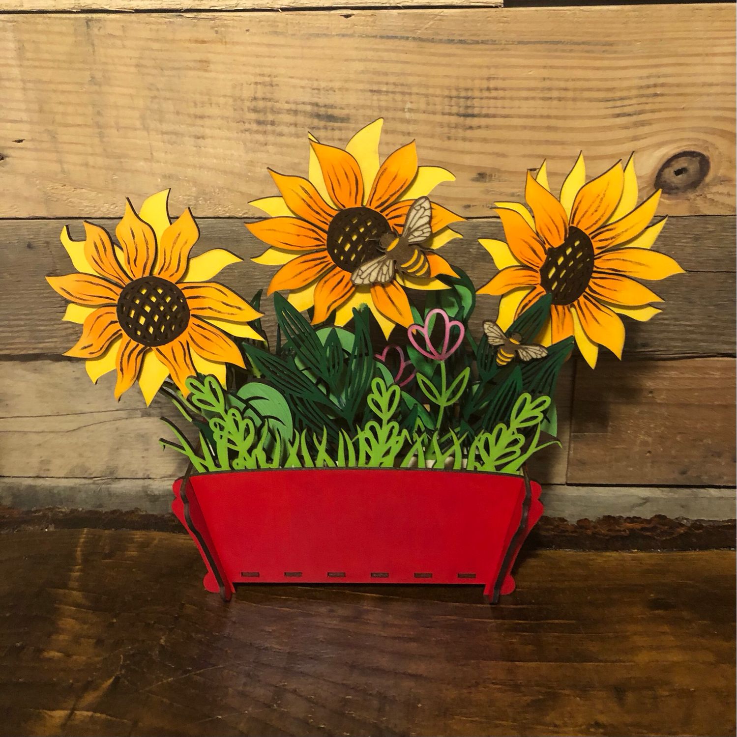 Red Box With Sunflowers And Bees