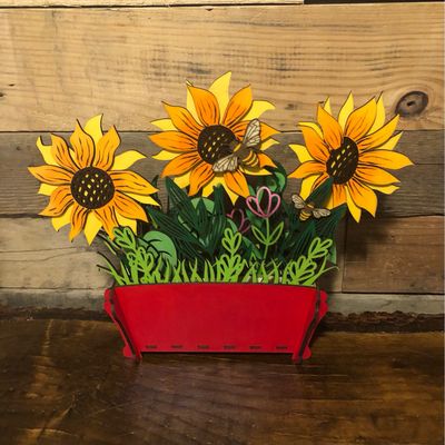 Red Box With Sunflowers And Bees