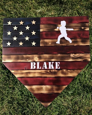 Hand Crafted Wooden Baseball/Softball Homeplate with Hat Hook and Name