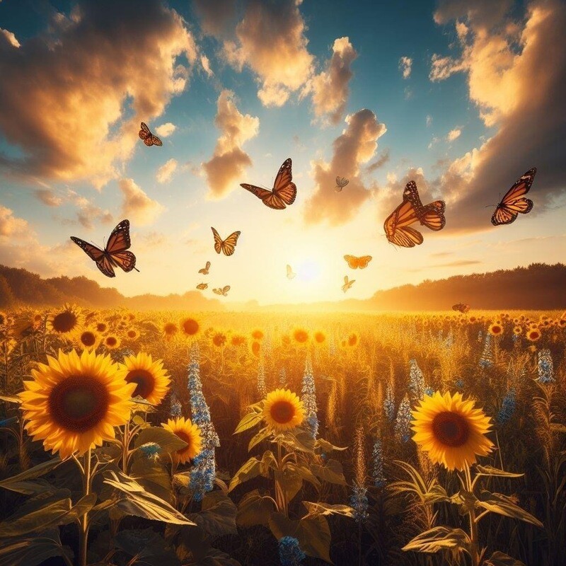 Sunflower with Butterflies