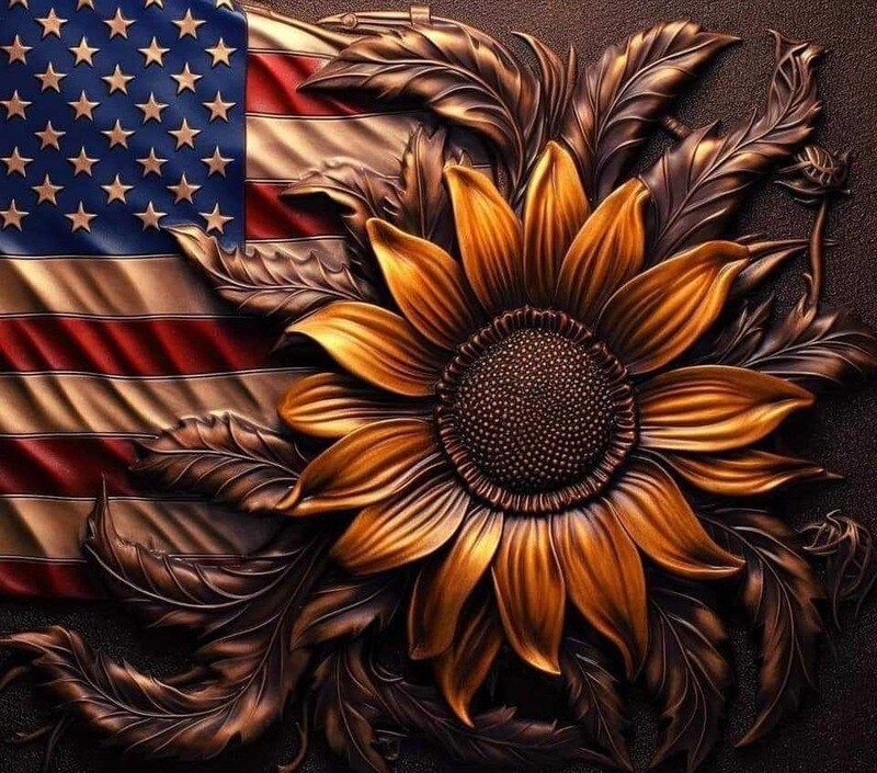 USA Flag with Sunflowers