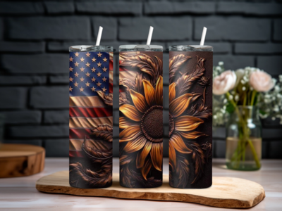 USA Flag with Sunflowers