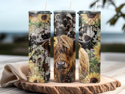 Highland Cow with Sunflowers