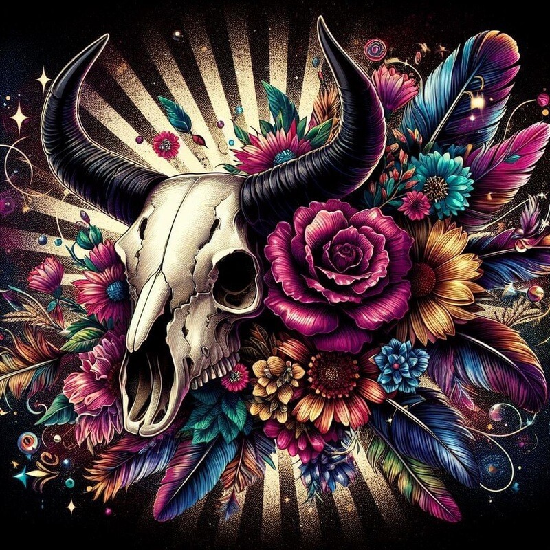 Western Skull w/Flowers