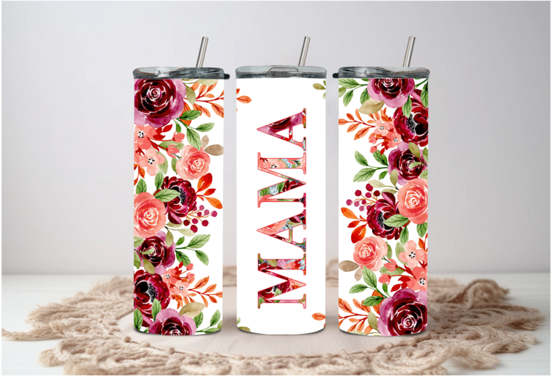 MAMA with Red and Coral Flowers