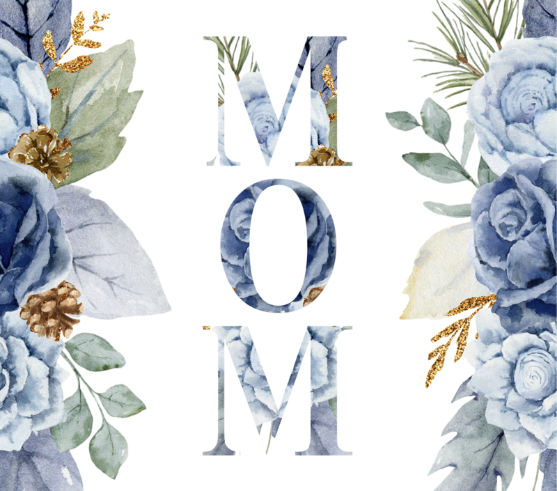 Mom with Blue Flowers