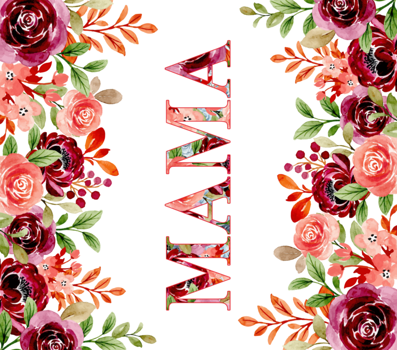 MAMA with Red and Coral Flowers