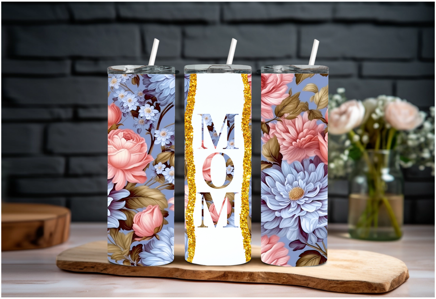 Mom with Pink and Purple Flowers