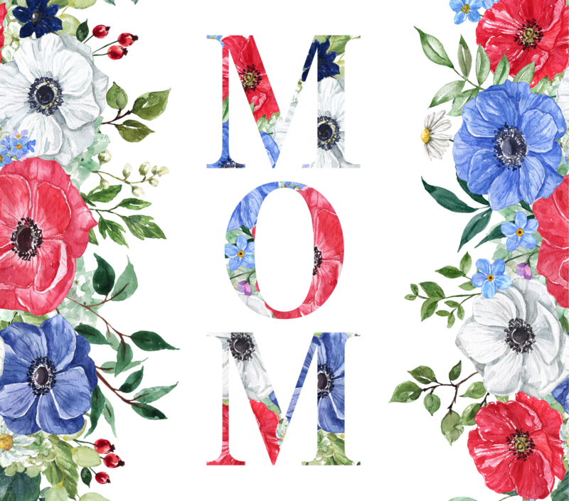 Mom with Red, White and Blue Flowers