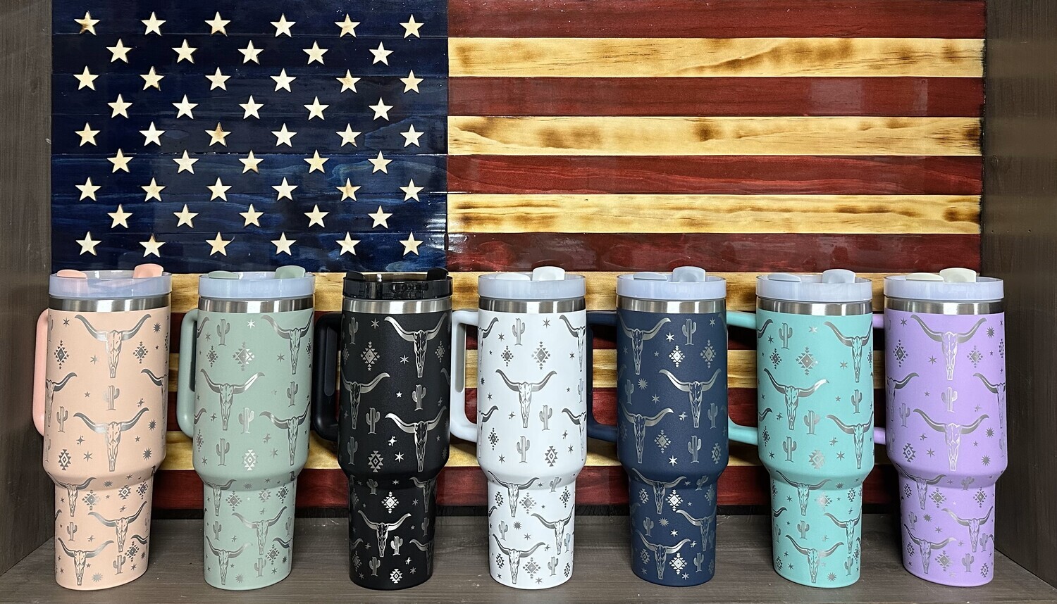 40 OZ- WESTERN COW SKULL TUMBLER