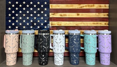 40 OZ- WESTERN COW SKULL TUMBLER
