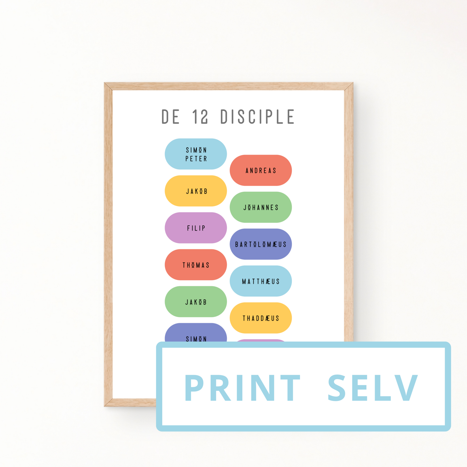 &quot;De 12 disciple&quot; børneplakat (print selv)