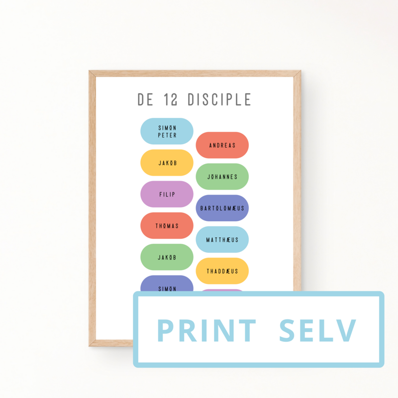 &quot;De 12 disciple&quot; børneplakat (print selv)