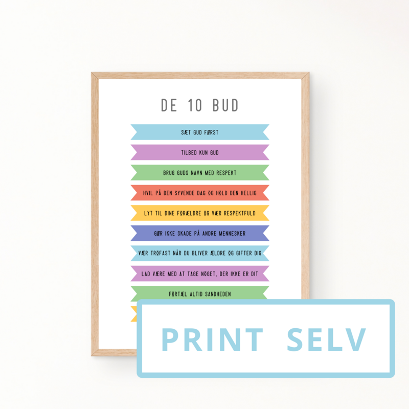 &quot;De 10 bud&quot; børneplakat (print selv)
