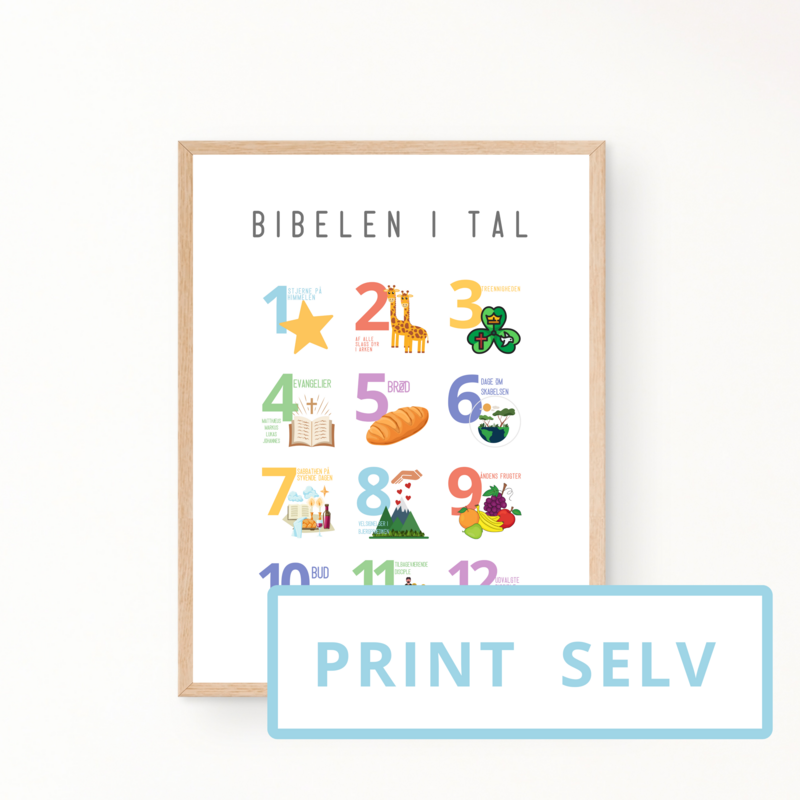 &quot;Bibelen i tal&quot; børneplakat (print selv)