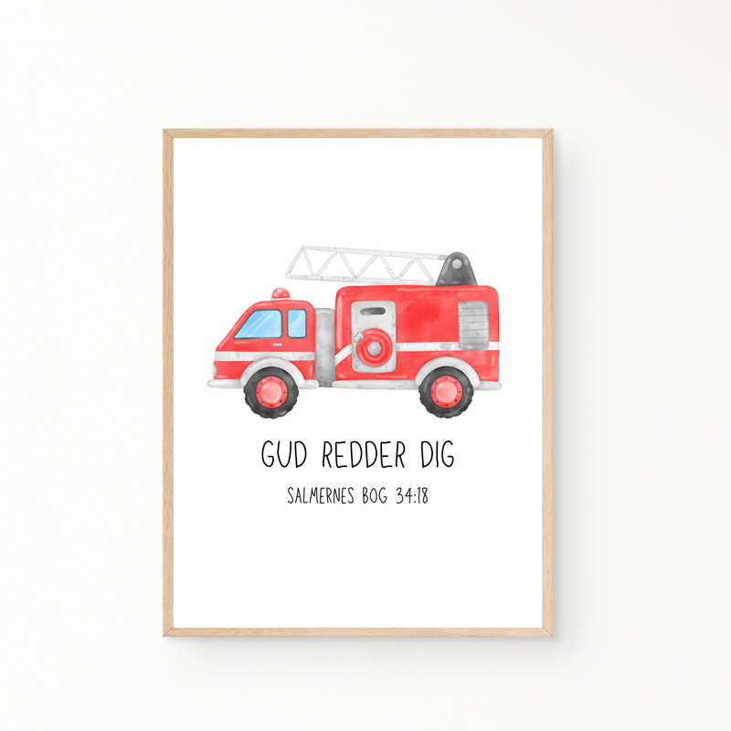 &quot;Gud redder dig&quot; brandbil -  børneplakat