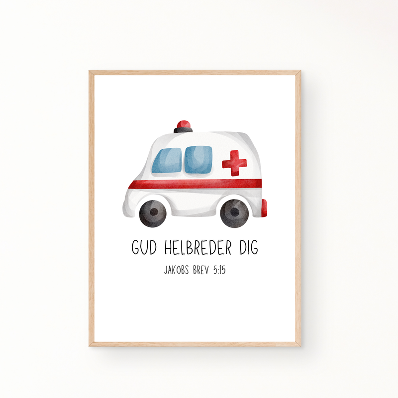 &quot;Gud helbreder dig&quot; ambulance - børneplakat