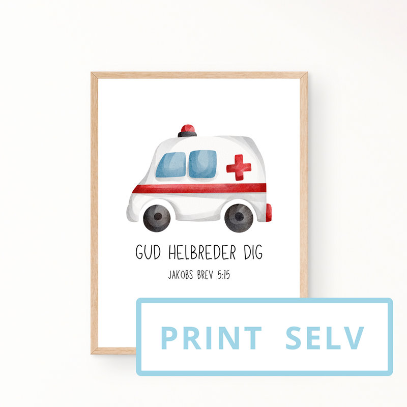 &quot;Gud helbreder dig&quot; børneplakat (print selv)