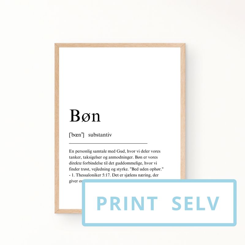 &quot;Bøn&quot; definitionsplakat (print selv)