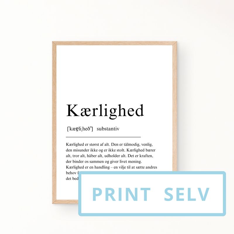 &quot;Kærlighed&quot; definitionsplakat (print selv)