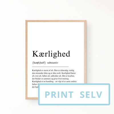 &quot;Kærlighed&quot; definitionsplakat (print selv)
