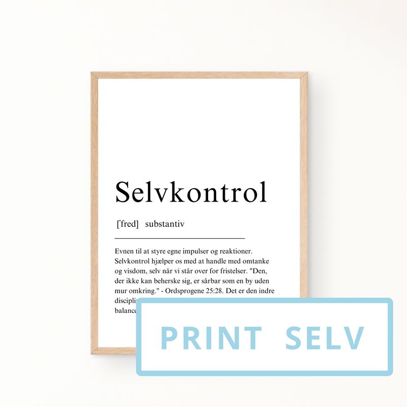 &quot;Selvkontrol&quot; definitionsplakat (print selv)