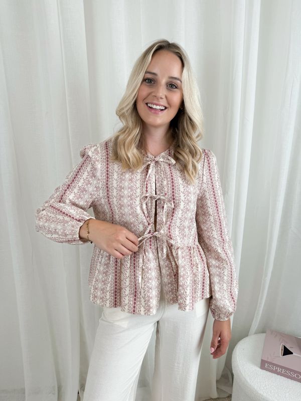 DAISY BOW BLOUSE OLD PINK