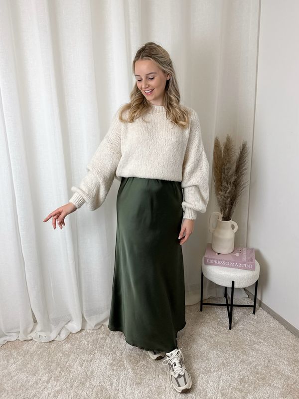 SILKY SATIN SKIRT KHAKI